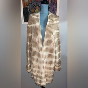 Oversized Cardigan By Knititude Size Large Tie Dye Look Camel & Ivory In EUC